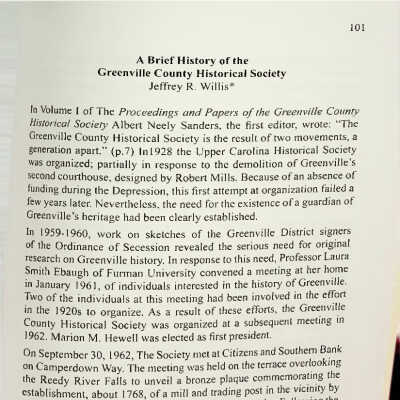 A Brief History of the Greenville County Historical Society