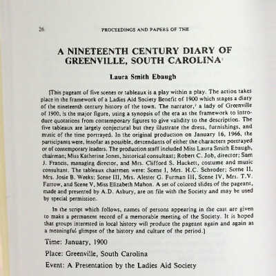 A Nineteenth Century Diary of Greenville, South Carolina