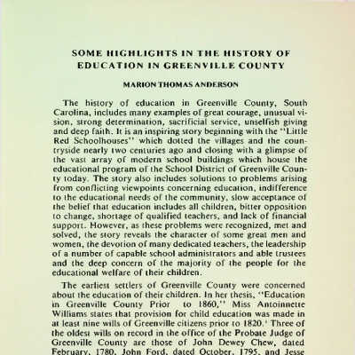 Some Highlights in the History of Education in Greenville County