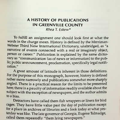 A History of Publications in Greenville County