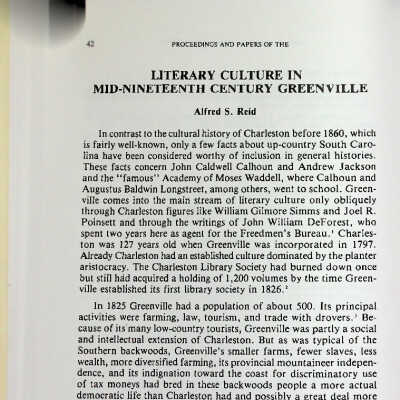 Literary Culture in Mid-Nineteenth Century Greenville