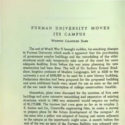 Furman University Moves its Campus
