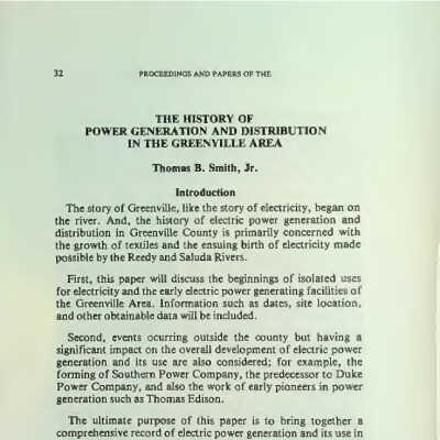 History of Power Generation and Distribution in the Greenville Area