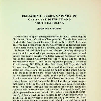 Benjamin E. Perry, Unionist of Greenville District and South Carolina (missing pages)