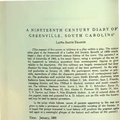 Nineteenth Century Diary of Greenville