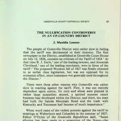 The Nullification Controversy in an Up-Country District