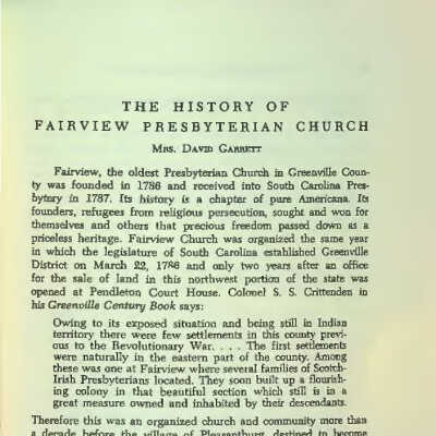 History of Fiarview Presbyterian Church