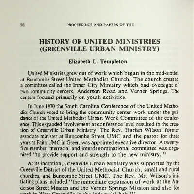 History of United Ministries (Greenville Urban Ministry)