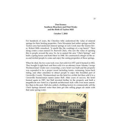 Southern Bleachery and Print Works and the Birth of Taylors Mill