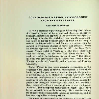 John Broadus Watson, Psychologist from Travelers Rest