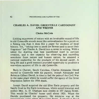 Charles A. David: Greenville Cartoonist and Writer