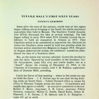Textile Hall's First Sixy Years