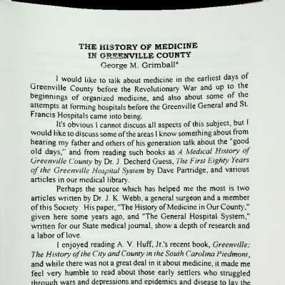 The History of Medicine in Greenville County