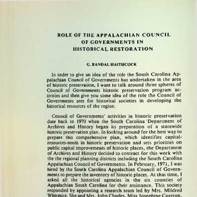 Role of the Appalachian Council of Governments in Historical Restoration