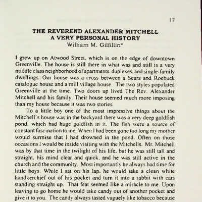 The Reverend Alexander Mitchell: A very Personal History