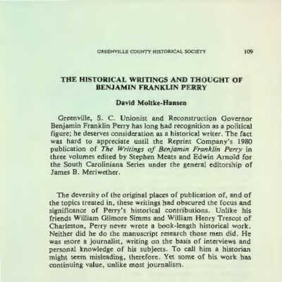 The Historical Writings and Thought of Benjamin Franklin Perry