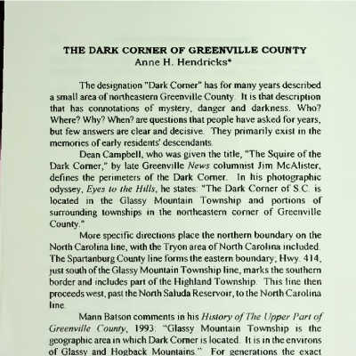 The Dark Corner of Greenville County