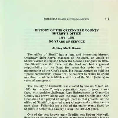 History of the Greenville County Sheriffs Office 1786 - 1986 - 200 Years of Service