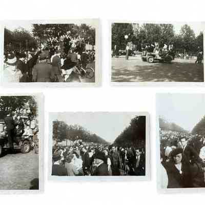Jeeps and people on the Champs Elysés, VE day