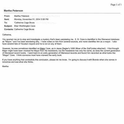 Brochure Correspondence about "Major" Eber Washington Cave and "Letters to Angels."