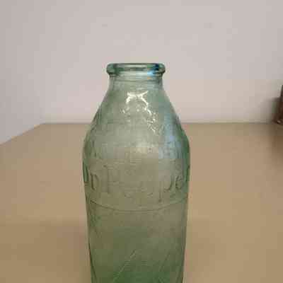 1960s Green Glass Dr Pepper Soda "Hand Grenade" Bottle