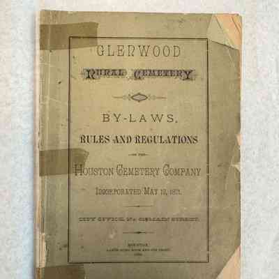 1871 Glenwood Rural Cemetery By-Laws, Rules and Regulations of The Houston Cemetery Company