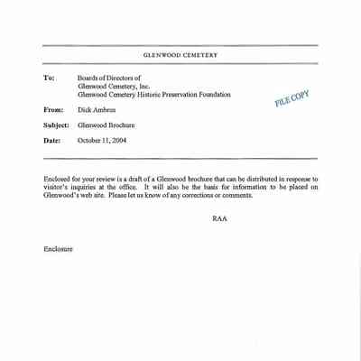 62 Pages of Email Correspondence Regarding the Brochures for Glenwood Cemetery.