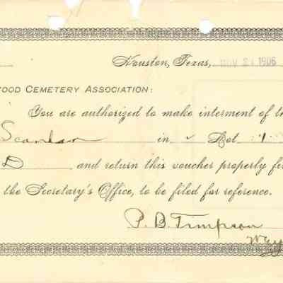 Scanlan Burial Permits and Authorizations from 1906 to 1950