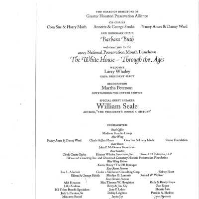 2009 National Preservation Month Luncheon The White House - Through the Ages Program, Thank You cards, and Notes