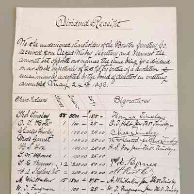 1893 Dividend Receipts from the Meeting of the Board of Directors of the Houston Cemetery Company