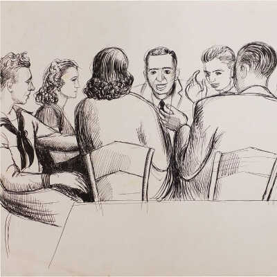 Untitled(A Group of Sailors and Women Sit Around a Table)