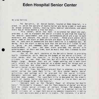 Eden Hospital History