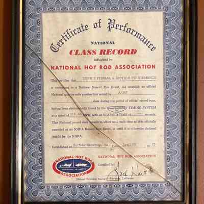 1972 NHRA National Class Record Dennis Ferrara M-P 1970 Ribbon Camaro