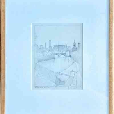View of Nashua New Hampshire from Jackson Mills, inital sketch Nov 2, 1985