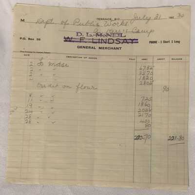 'D.L. McNeil 1930' Receipt