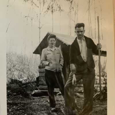 ‘Dr. And Mrs. Murphy, Two Mile Camp, Hazelton April 1944’