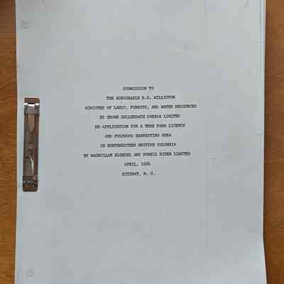 RE: An Application for a tree farm licence and Pulpwood harvesting area in northwestern British Columbia