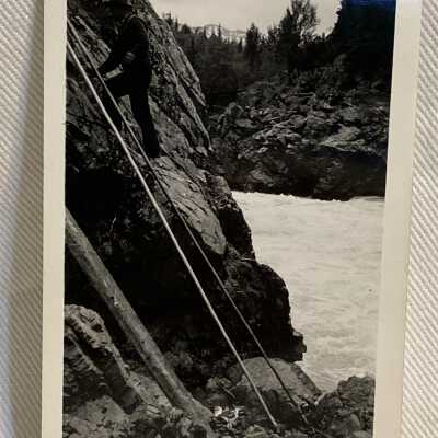 '...Spearing Salmon at Hagwilget....June 1943'