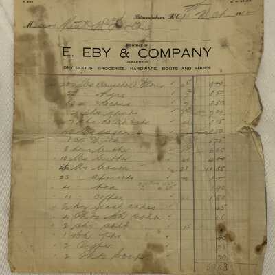 'E. Eby & Company 1912' Receipt