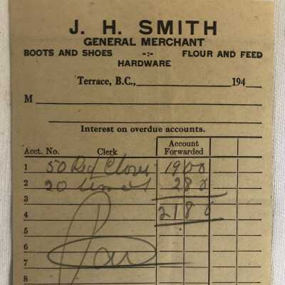 'J.H. Smith General Merchant Receipt'