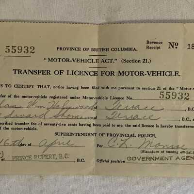 1930 Transfer of Motor Vehicle License
