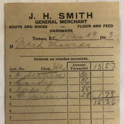 'J.H. Smith General Merchant Receipt'