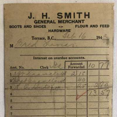'J.H. Smith General Merchant Receipt'