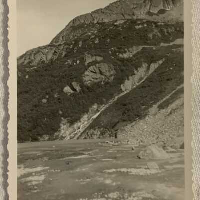 'Glacial Moraine at head of Top Lake July 1944'