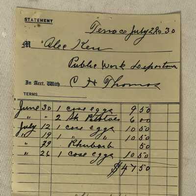 'Public Work Department 1930' Statement