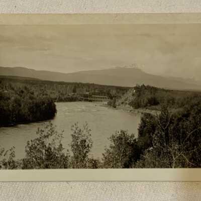 ‘Looking down Bulkley River to bridges at Telkwa… July 4th 1932’