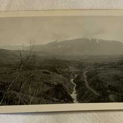 ‘Looking up Bulkley River to Bulkley Gate from Mohawk Mountain… April 1944’