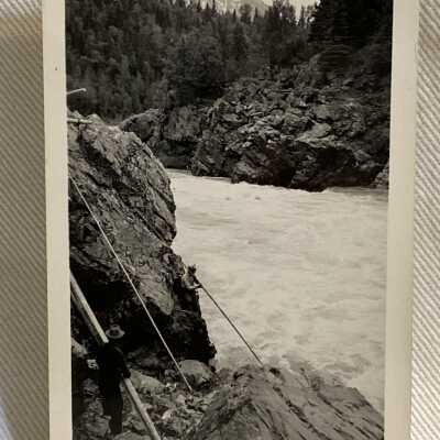 'Gaffing for salmon ...Hagwilget June 1943'