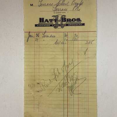 'Hatt Bros January 1924' Receipt