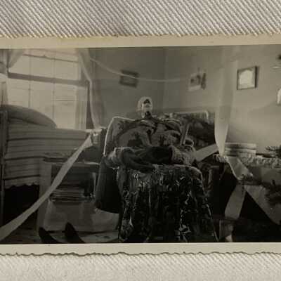 ‘Bedroom scene, Christmas Day - Hazelton - 1944’